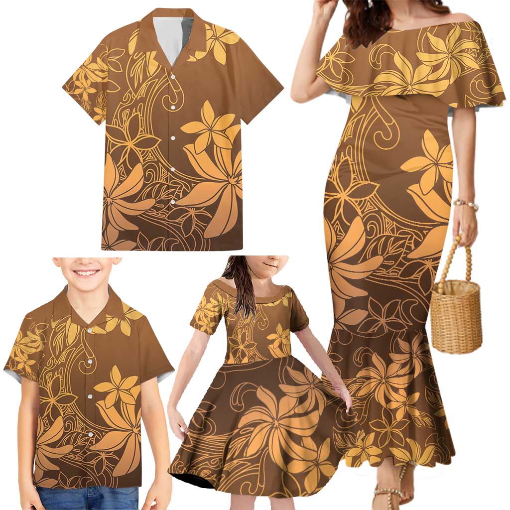 Tiare Tahiti Family Matching Mermaid Dress and Hawaiian Shirt Brown Polynesia Motifs LT05 - Polynesian Pride