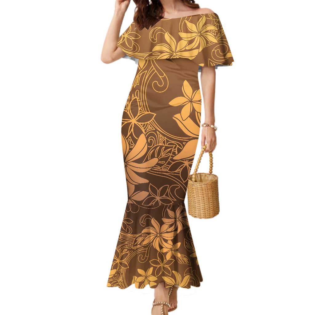Tiare Tahiti Family Matching Mermaid Dress and Hawaiian Shirt Brown Polynesia Motifs LT05 Mom's Dress Brown - Polynesian Pride