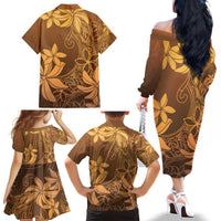 Tiare Tahiti Family Matching Off The Shoulder Long Sleeve Dress and Hawaiian Shirt Brown Polynesia Motifs LT05 - Polynesian Pride