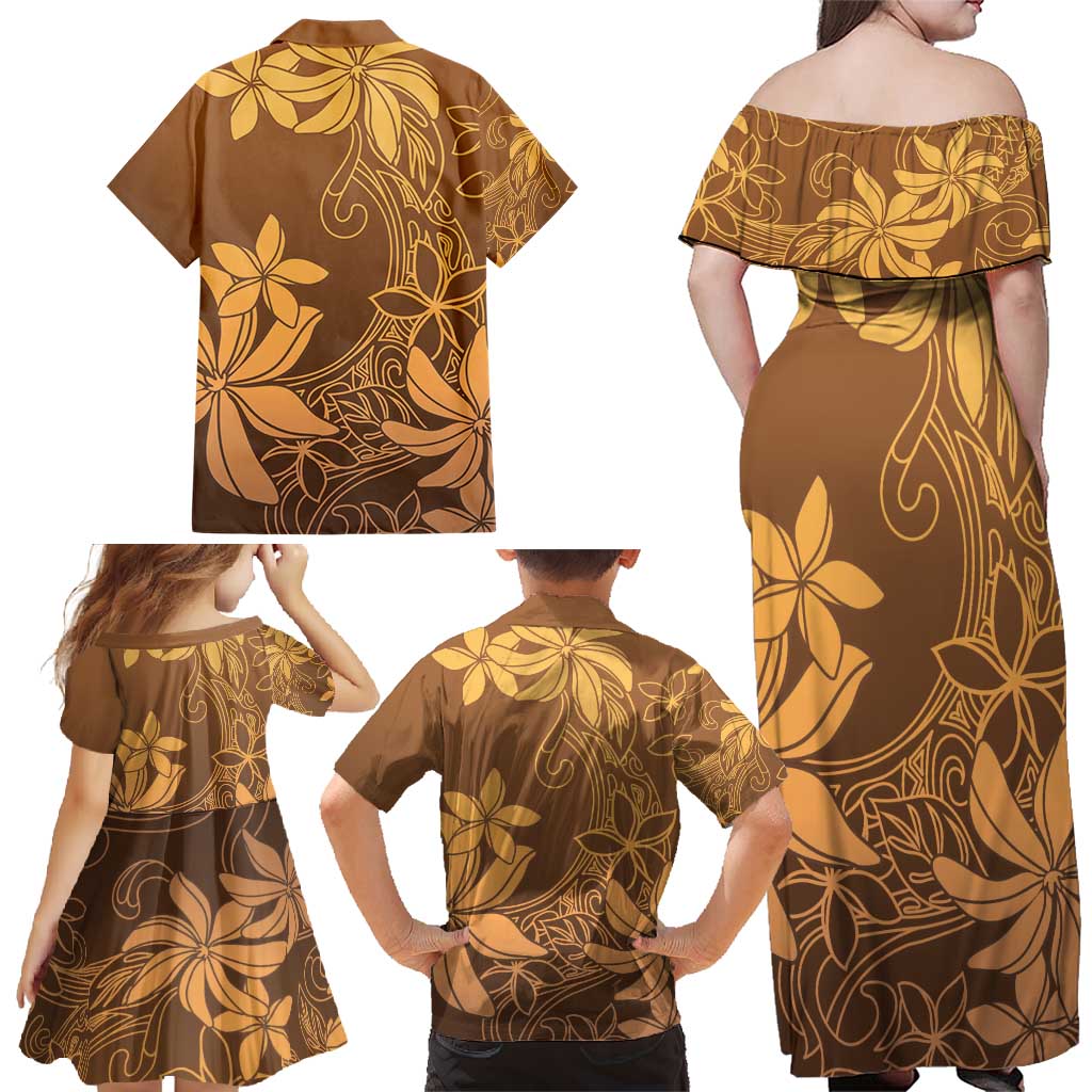 Tiare Tahiti Family Matching Off Shoulder Maxi Dress and Hawaiian Shirt Brown Polynesia Motifs LT05 - Polynesian Pride