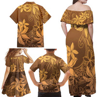 Tiare Tahiti Family Matching Off Shoulder Maxi Dress and Hawaiian Shirt Brown Polynesia Motifs LT05 - Polynesian Pride