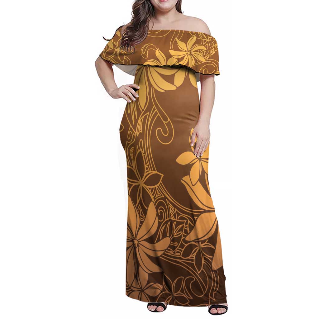 Tiare Tahiti Family Matching Off Shoulder Maxi Dress and Hawaiian Shirt Brown Polynesia Motifs LT05 Mom's Dress Brown - Polynesian Pride