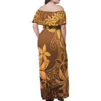 Tiare Tahiti Family Matching Off Shoulder Maxi Dress and Hawaiian Shirt Brown Polynesia Motifs LT05 - Polynesian Pride