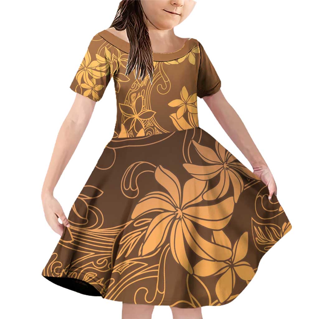 Tiare Tahiti Family Matching Off Shoulder Short Dress and Hawaiian Shirt Brown Polynesia Motifs LT05 Daughter's Dress Brown - Polynesian Pride