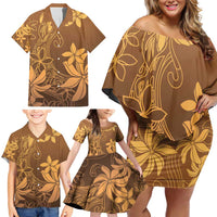 Tiare Tahiti Family Matching Off Shoulder Short Dress and Hawaiian Shirt Brown Polynesia Motifs LT05 - Polynesian Pride