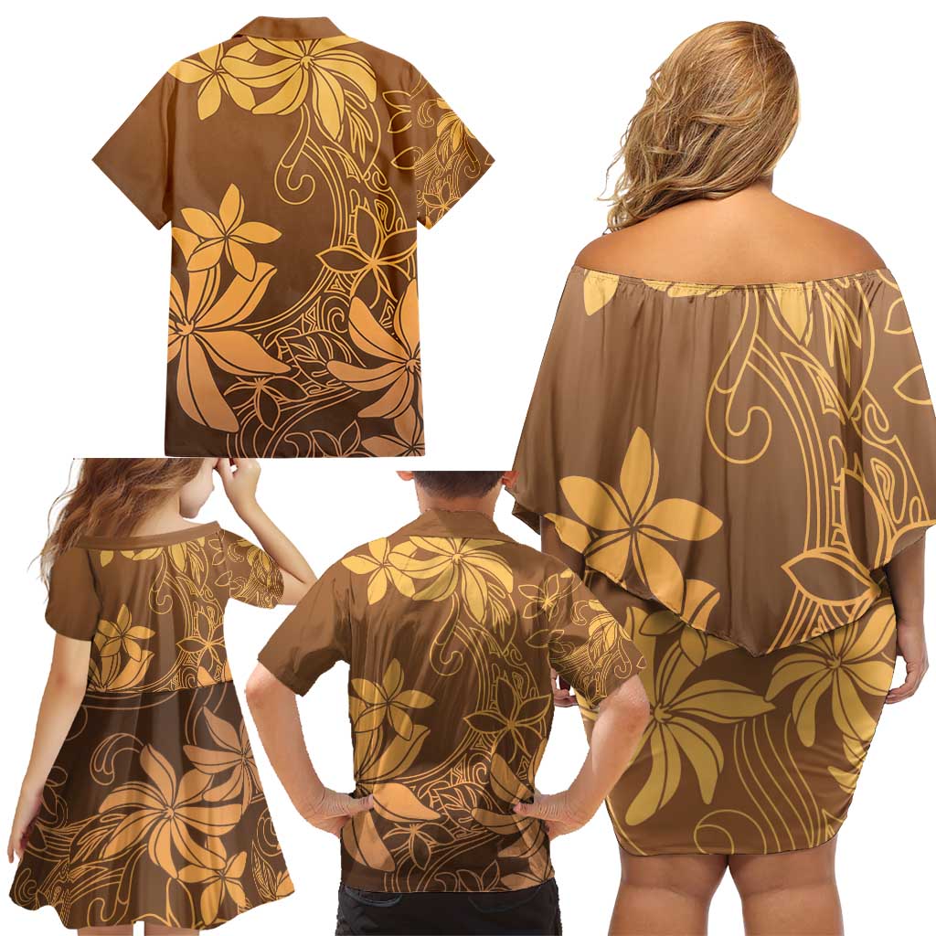 Tiare Tahiti Family Matching Off Shoulder Short Dress and Hawaiian Shirt Brown Polynesia Motifs LT05 - Polynesian Pride
