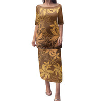 Tiare Tahiti Family Matching Puletasi and Hawaiian Shirt Brown Polynesia Motifs LT05 Mom's Dress Brown - Polynesian Pride