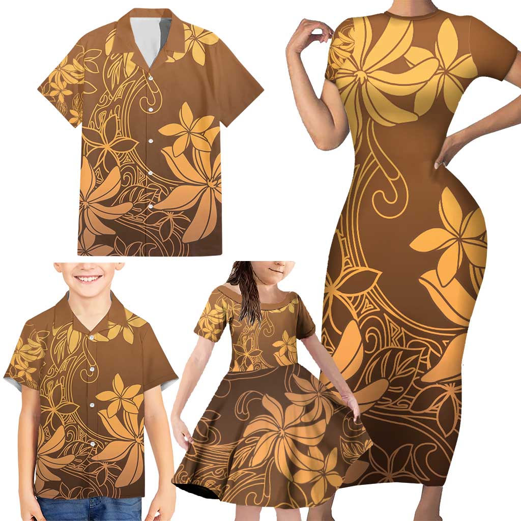 Tiare Tahiti Family Matching Short Sleeve Bodycon Dress and Hawaiian Shirt Brown Polynesia Motifs LT05 - Polynesian Pride
