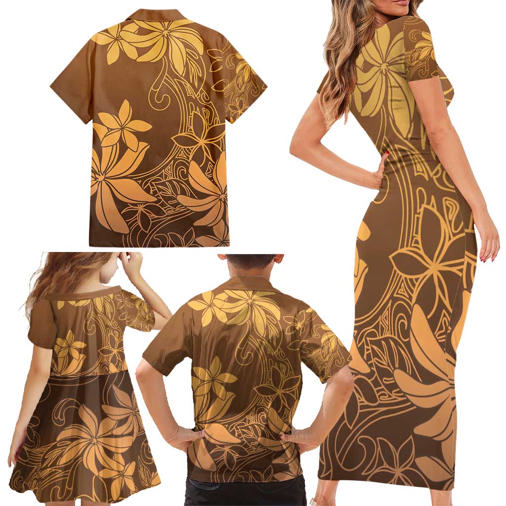 Tiare Tahiti Family Matching Short Sleeve Bodycon Dress and Hawaiian Shirt Brown Polynesia Motifs LT05 - Polynesian Pride