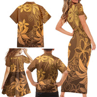 Tiare Tahiti Family Matching Short Sleeve Bodycon Dress and Hawaiian Shirt Brown Polynesia Motifs LT05 - Polynesian Pride