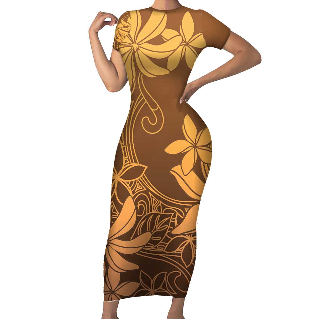 Tiare Tahiti Family Matching Short Sleeve Bodycon Dress and Hawaiian Shirt Brown Polynesia Motifs LT05 Mom's Dress Brown - Polynesian Pride