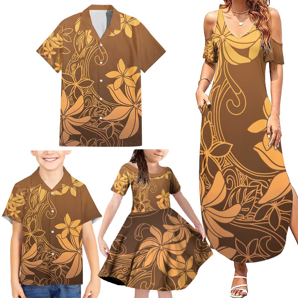Tiare Tahiti Family Matching Summer Maxi Dress and Hawaiian Shirt Brown Polynesia Motifs LT05 - Polynesian Pride