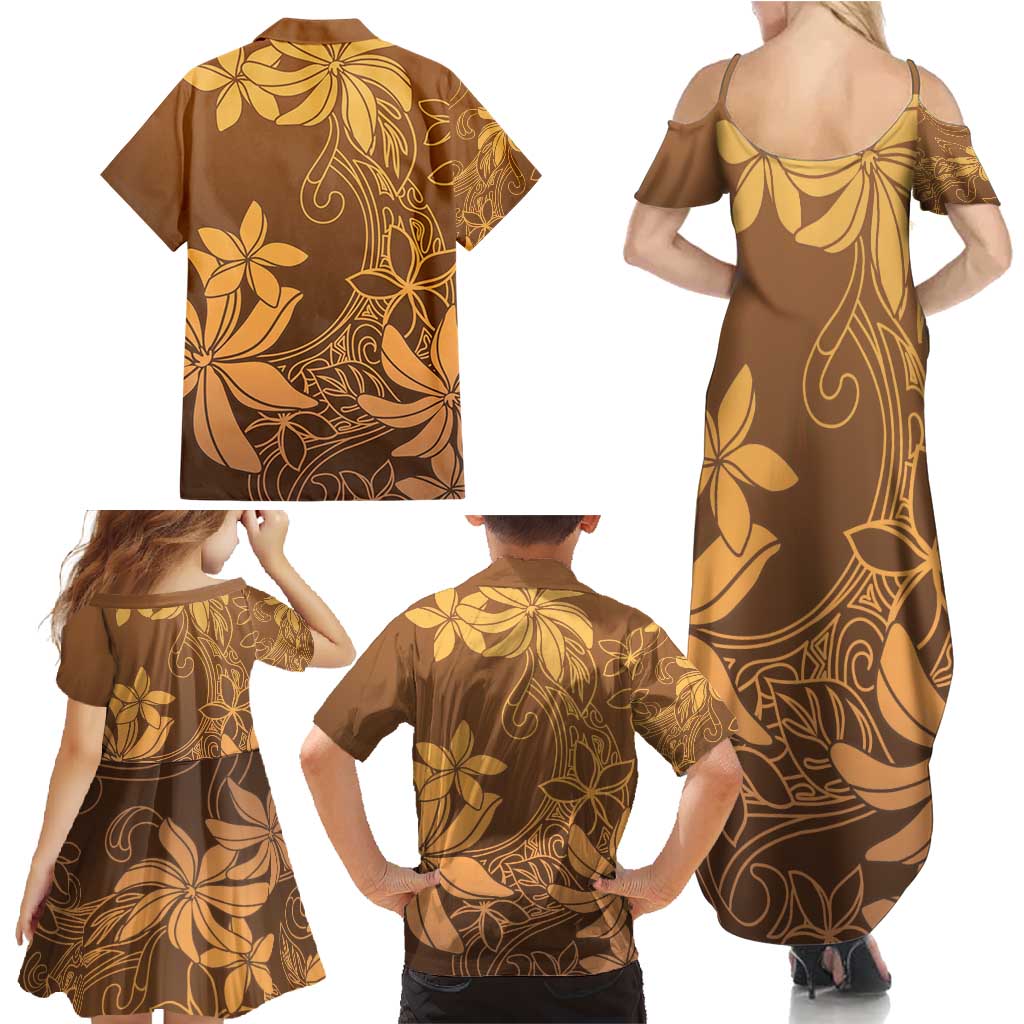 Tiare Tahiti Family Matching Summer Maxi Dress and Hawaiian Shirt Brown Polynesia Motifs LT05 - Polynesian Pride