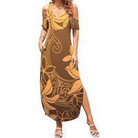 Tiare Tahiti Family Matching Summer Maxi Dress and Hawaiian Shirt Brown Polynesia Motifs LT05 Mom's Dress Brown - Polynesian Pride