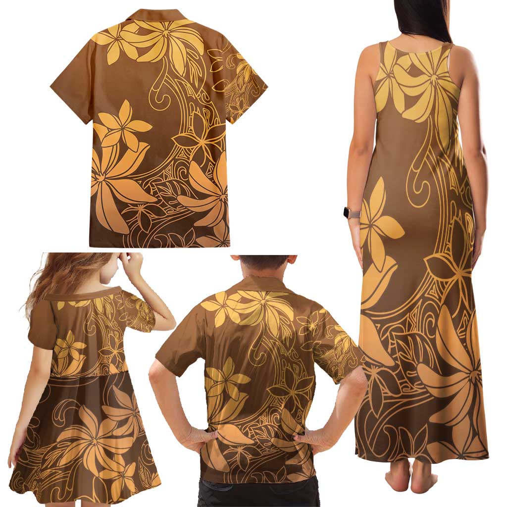 Tiare Tahiti Family Matching Tank Maxi Dress and Hawaiian Shirt Brown Polynesia Motifs LT05 - Polynesian Pride