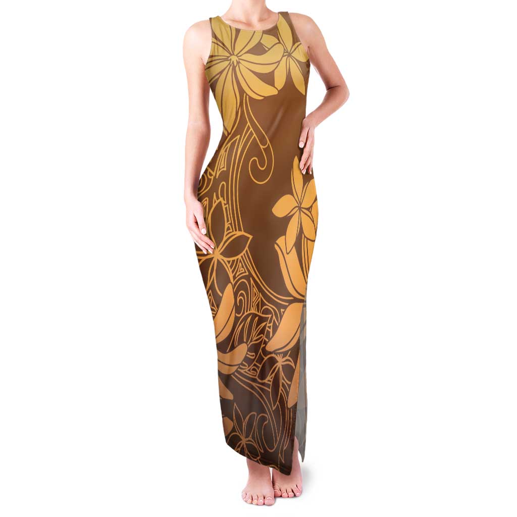 Tiare Tahiti Family Matching Tank Maxi Dress and Hawaiian Shirt Brown Polynesia Motifs LT05 Mom's Dress Brown - Polynesian Pride