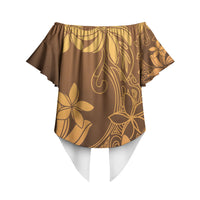 Tiare Tahiti Off Shoulder Wrap Waist Top Brown Polynesia Motifs LT05 - Polynesian Pride