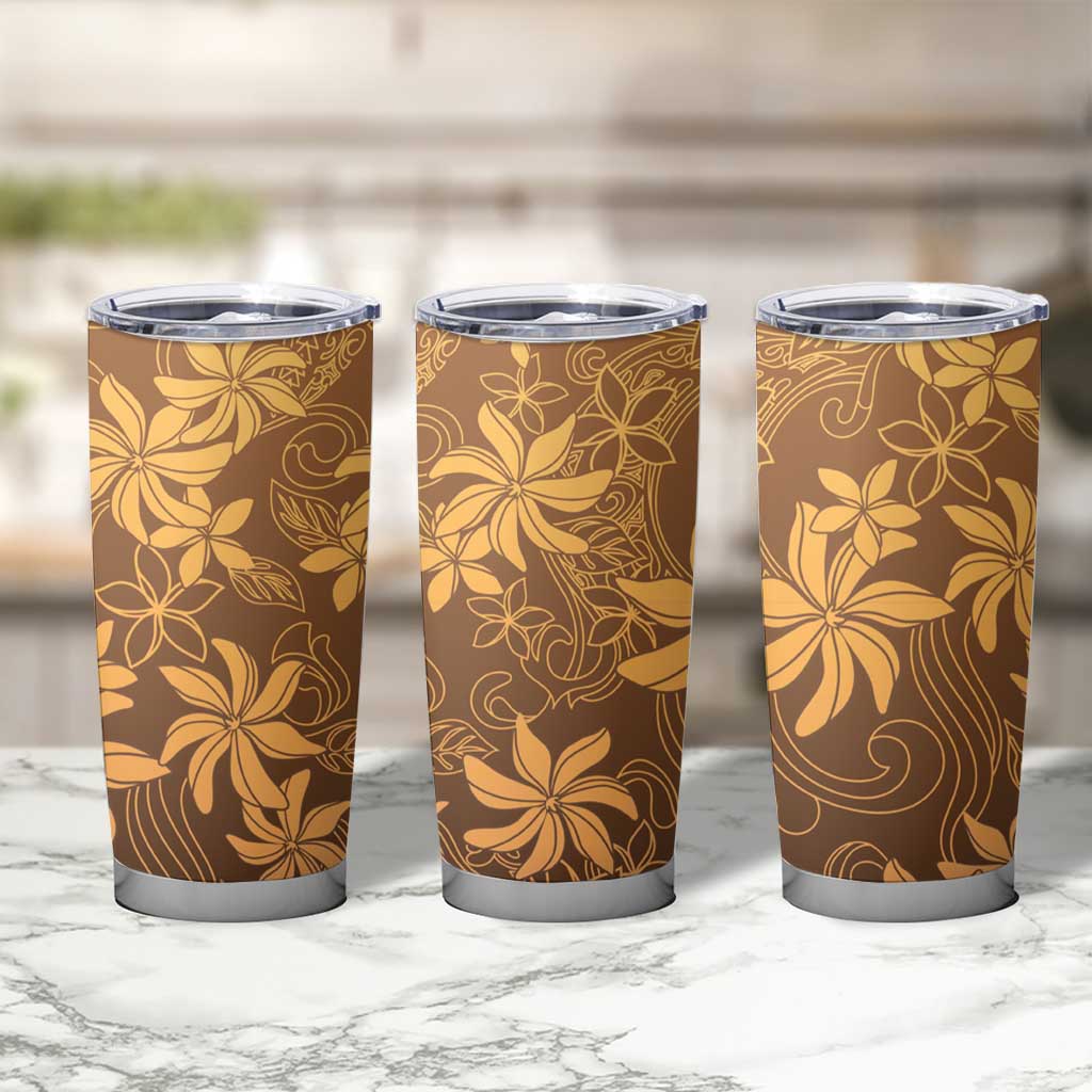 Tiare Tahiti Tumbler Cup Brown Polynesia Motifs LT05 - Polynesian Pride