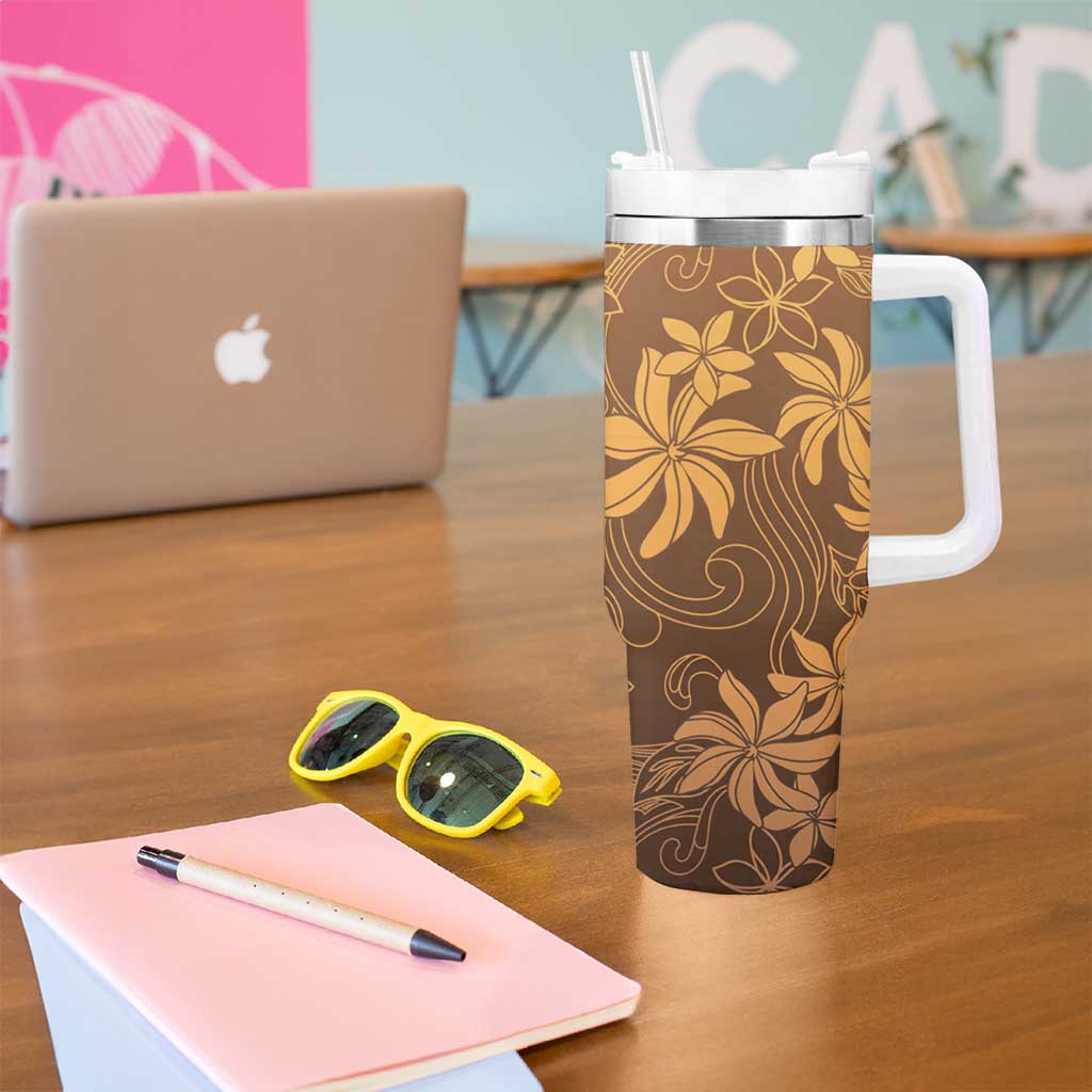 Tiare Tahiti Tumbler With Handle Brown Polynesia Motifs - Polynesian Pride
