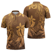 Tiare Tahiti Zipper Polo Shirt Brown Polynesia Motifs - Polynesian Pride