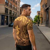 Tiare Tahiti Zipper Polo Shirt Brown Polynesia Motifs - Polynesian Pride