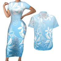Tiare Tahiti Couples Matching Short Sleeve Bodycon Dress and Hawaiian Shirt Blue Polynesia Motifs LT05 Blue - Polynesian Pride