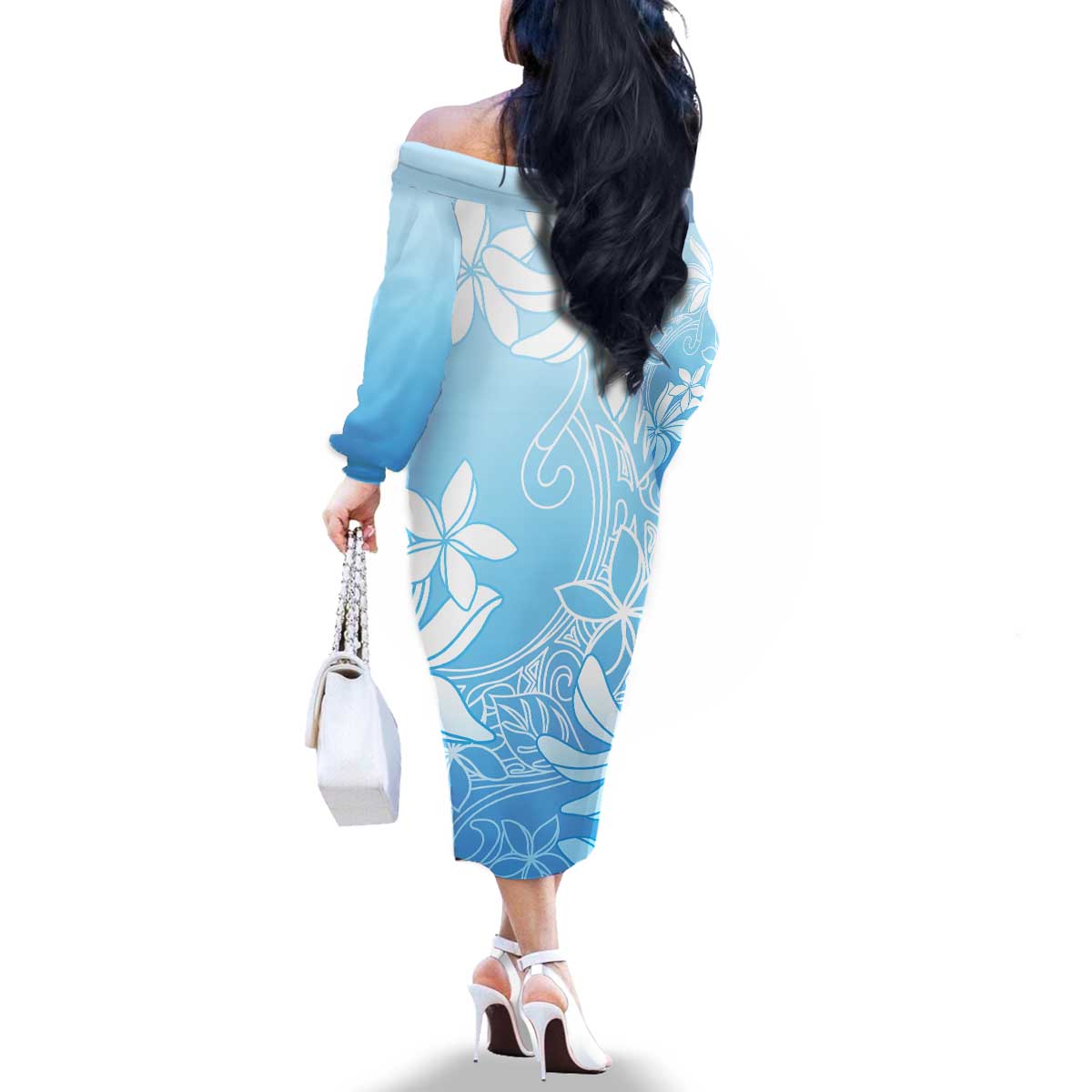 Tiare Tahiti Family Matching Off The Shoulder Long Sleeve Dress and Hawaiian Shirt Blue Polynesia Motifs LT05 - Polynesian Pride
