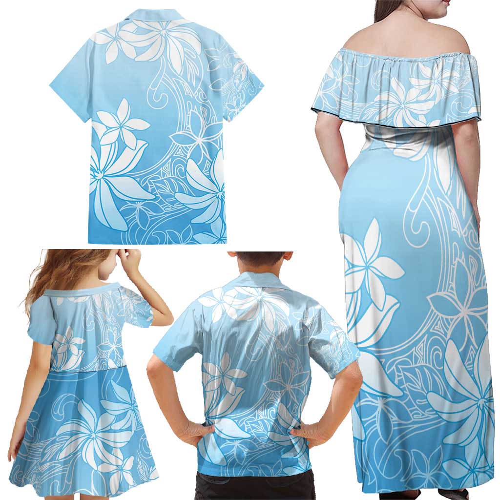 Tiare Tahiti Family Matching Off Shoulder Maxi Dress and Hawaiian Shirt Blue Polynesia Motifs LT05 - Polynesian Pride