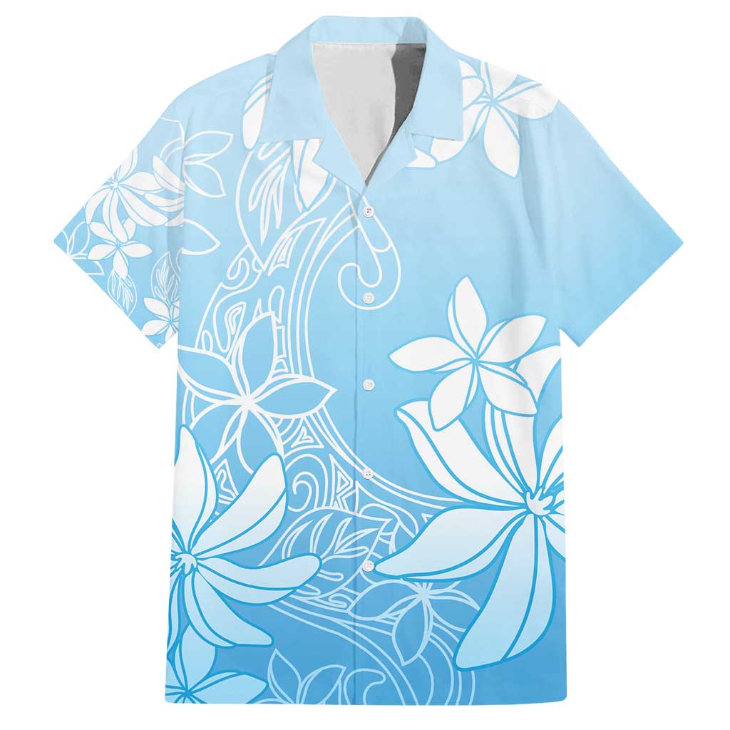 Tiare Tahiti Family Matching Off Shoulder Maxi Dress and Hawaiian Shirt Blue Polynesia Motifs LT05 Dad's Shirt - Short Sleeve Blue - Polynesian Pride