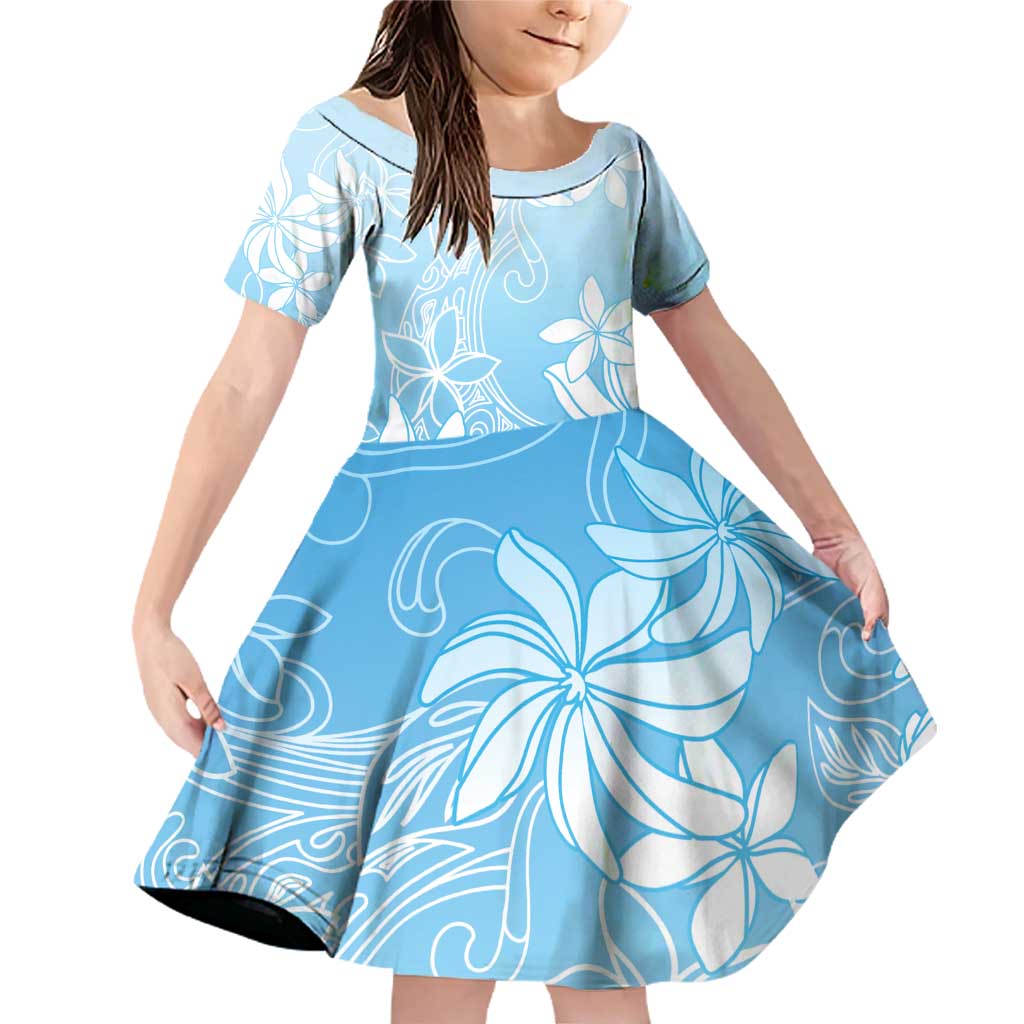 Tiare Tahiti Family Matching Off Shoulder Short Dress and Hawaiian Shirt Blue Polynesia Motifs LT05 Daughter's Dress Blue - Polynesian Pride