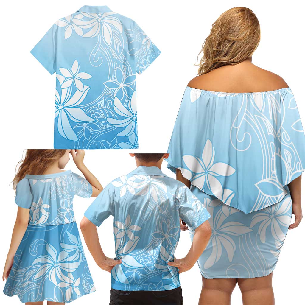 Tiare Tahiti Family Matching Off Shoulder Short Dress and Hawaiian Shirt Blue Polynesia Motifs LT05 - Polynesian Pride