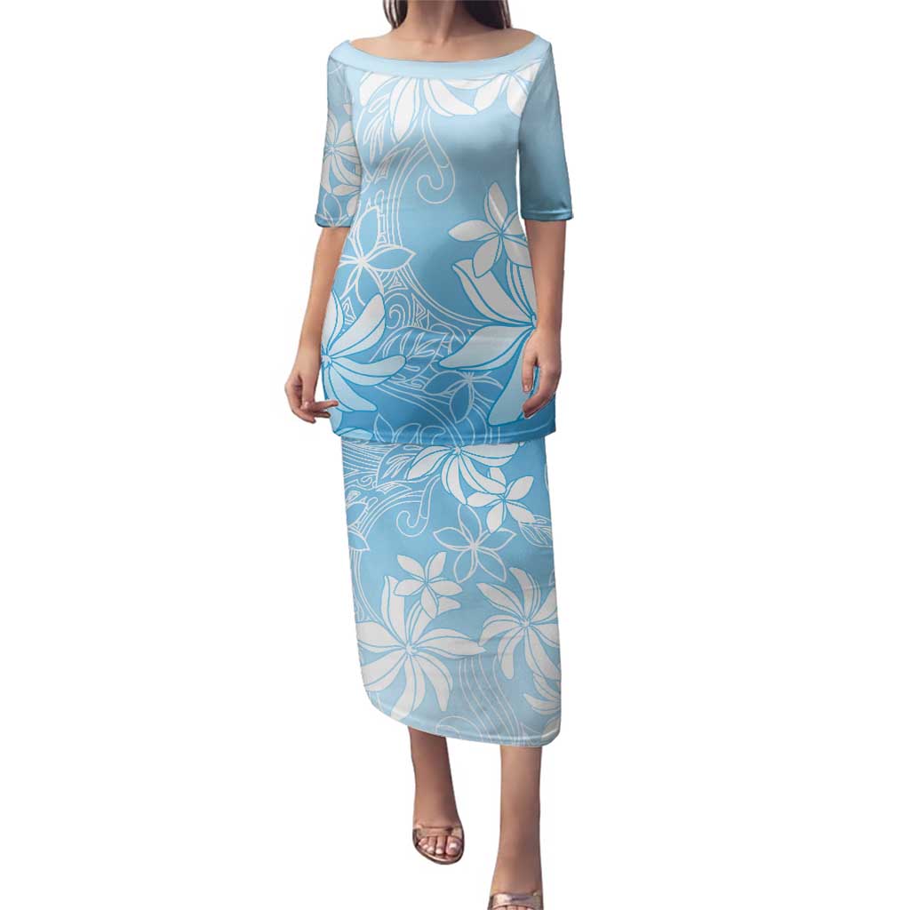 Tiare Tahiti Family Matching Puletasi and Hawaiian Shirt Blue Polynesia Motifs LT05 Mom's Dress Blue - Polynesian Pride