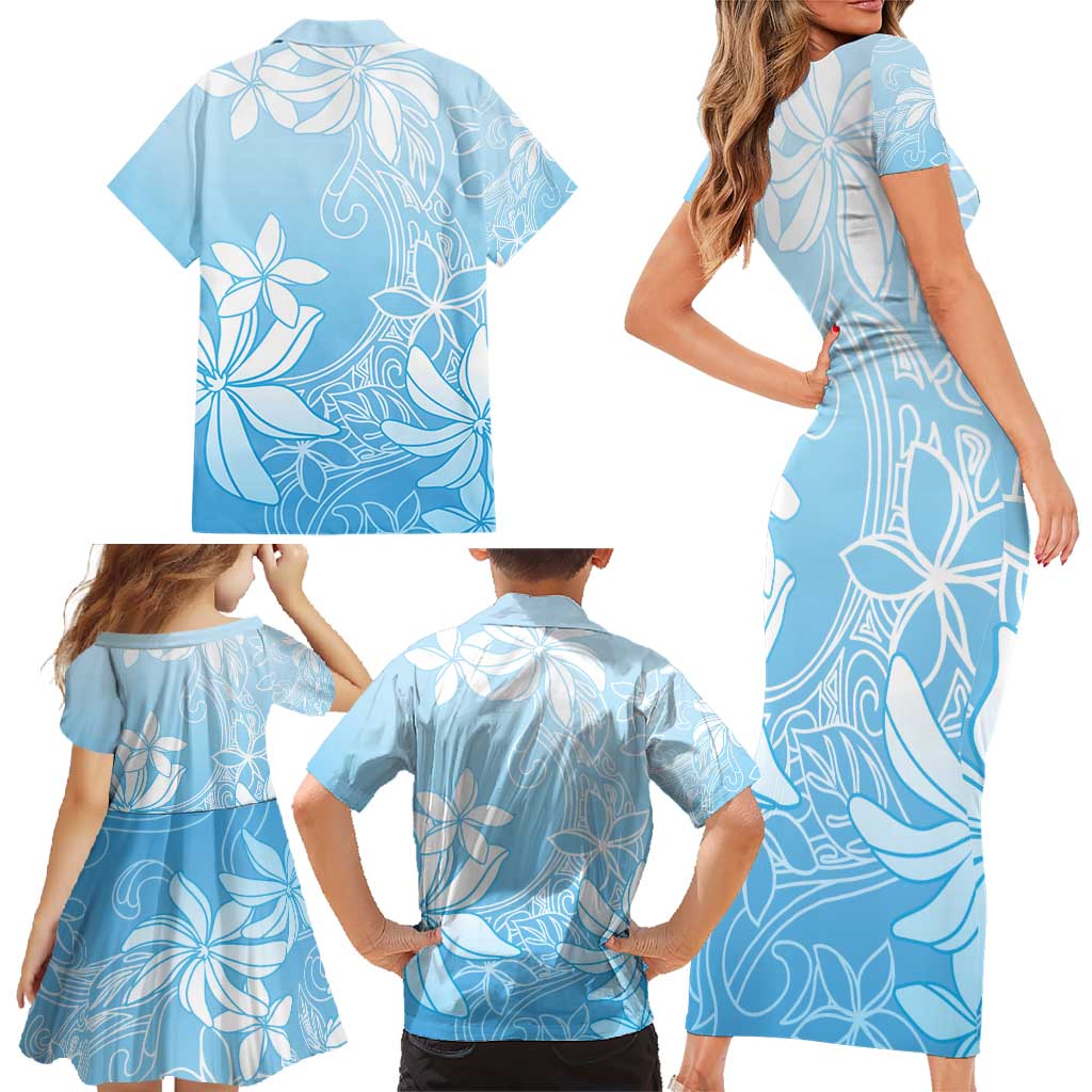 Tiare Tahiti Family Matching Short Sleeve Bodycon Dress and Hawaiian Shirt Blue Polynesia Motifs LT05 - Polynesian Pride
