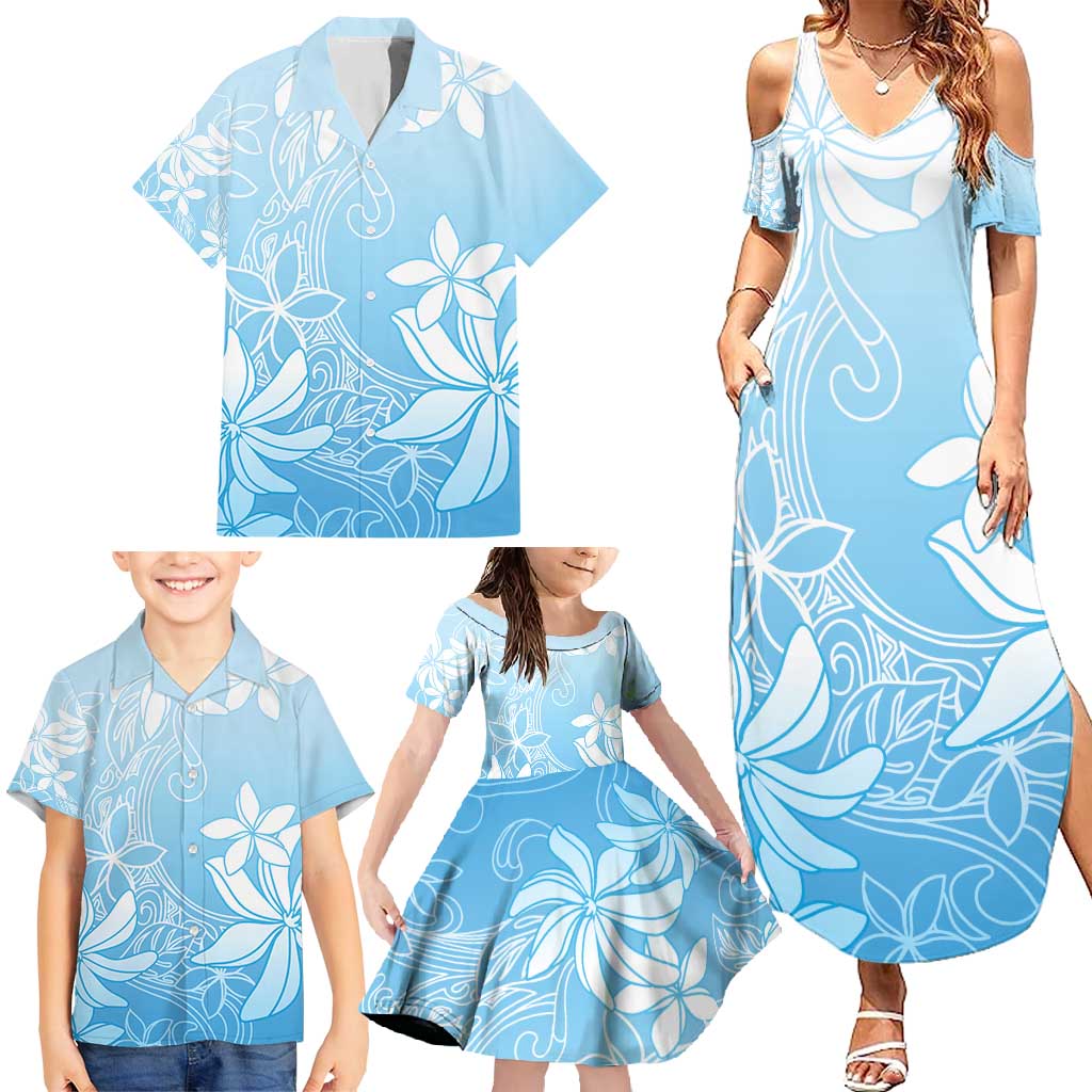 Tiare Tahiti Family Matching Summer Maxi Dress and Hawaiian Shirt Blue Polynesia Motifs LT05 - Polynesian Pride