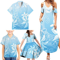 Tiare Tahiti Family Matching Summer Maxi Dress and Hawaiian Shirt Blue Polynesia Motifs LT05 - Polynesian Pride