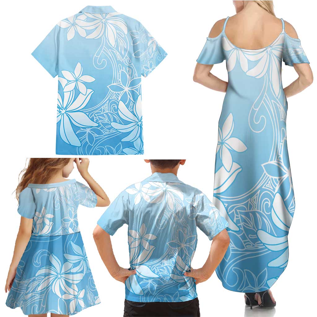Tiare Tahiti Family Matching Summer Maxi Dress and Hawaiian Shirt Blue Polynesia Motifs LT05 - Polynesian Pride