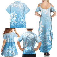 Tiare Tahiti Family Matching Summer Maxi Dress and Hawaiian Shirt Blue Polynesia Motifs LT05 - Polynesian Pride