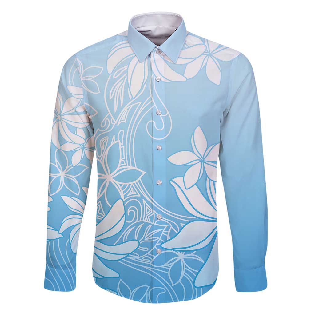 Tiare Tahiti Family Matching Summer Maxi Dress and Hawaiian Shirt Blue Polynesia Motifs LT05 Dad's Shirt - Long Sleeve Blue - Polynesian Pride