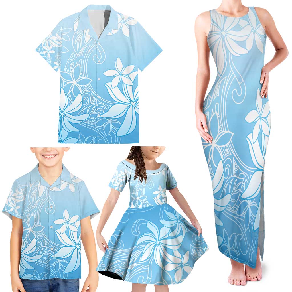 Tiare Tahiti Family Matching Tank Maxi Dress and Hawaiian Shirt Blue Polynesia Motifs LT05 - Polynesian Pride