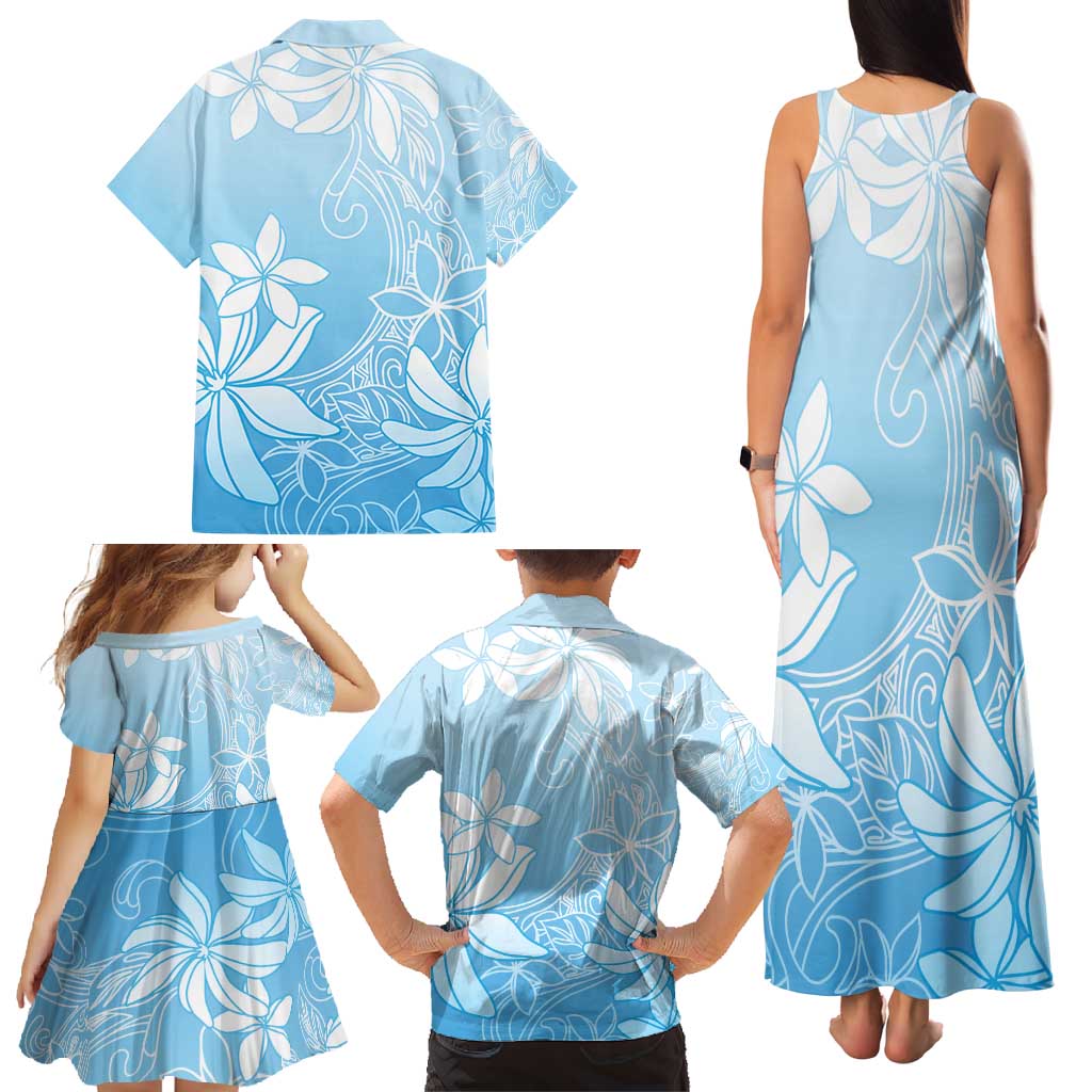Tiare Tahiti Family Matching Tank Maxi Dress and Hawaiian Shirt Blue Polynesia Motifs LT05 - Polynesian Pride