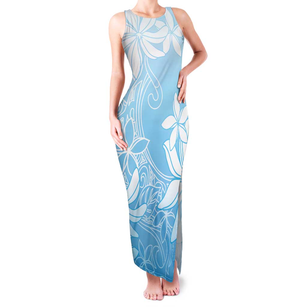 Tiare Tahiti Family Matching Tank Maxi Dress and Hawaiian Shirt Blue Polynesia Motifs LT05 Mom's Dress Blue - Polynesian Pride