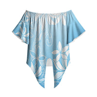 Tiare Tahiti Off Shoulder Wrap Waist Top Blue Polynesia Motifs LT05 Blue - Polynesian Pride