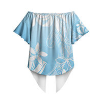 Tiare Tahiti Off Shoulder Wrap Waist Top Blue Polynesia Motifs LT05 - Polynesian Pride