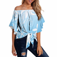 Tiare Tahiti Off Shoulder Wrap Waist Top Blue Polynesia Motifs LT05 - Polynesian Pride