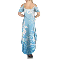 Tiare Tahiti Summer Maxi Dress Blue Polynesia Motifs LT05 - Polynesian Pride
