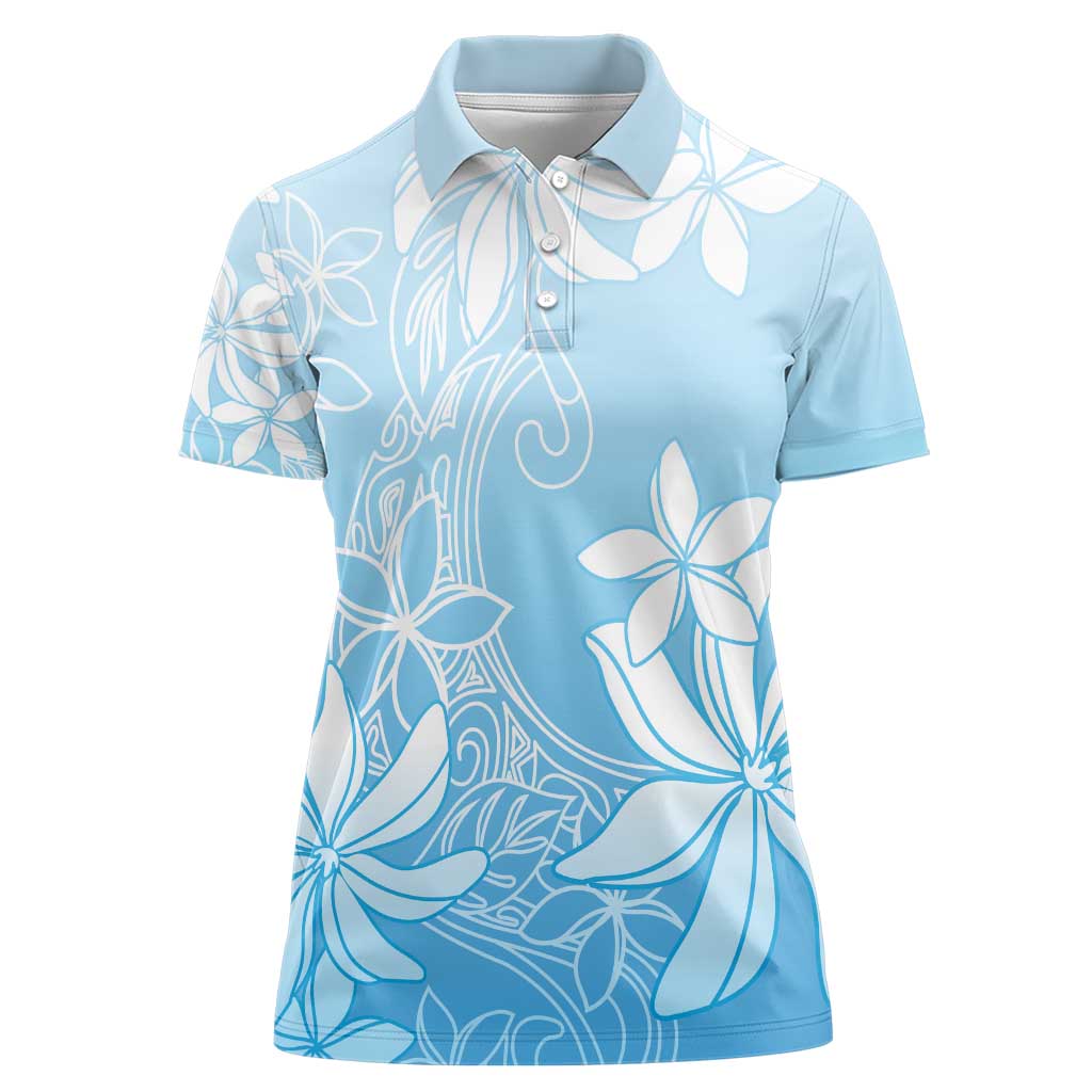 Tiare Tahiti Women Polo Shirt Blue Polynesia Motifs - Polynesian Pride