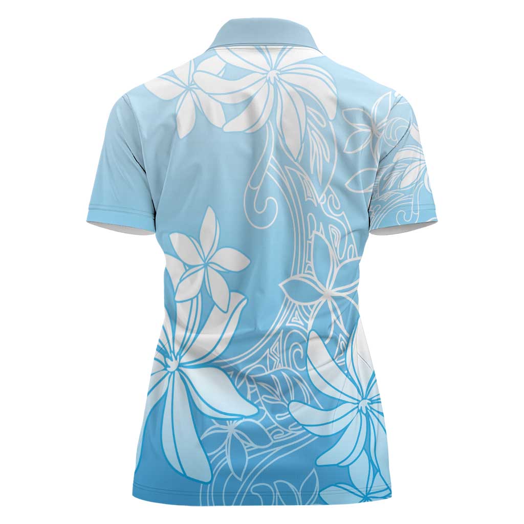 Tiare Tahiti Women Polo Shirt Blue Polynesia Motifs - Polynesian Pride