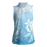 Tiare Tahiti Women Sleeveless Polo Shirt Blue Polynesia Motifs LT05 Female Blue - Polynesian Pride
