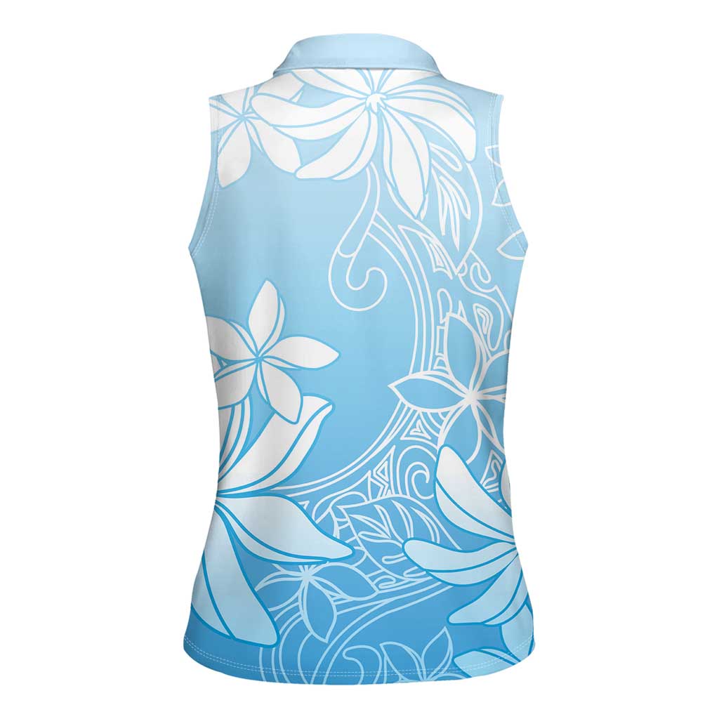 Tiare Tahiti Women Sleeveless Polo Shirt Blue Polynesia Motifs LT05 - Polynesian Pride