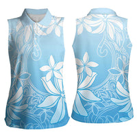 Tiare Tahiti Women Sleeveless Polo Shirt Blue Polynesia Motifs LT05 - Polynesian Pride